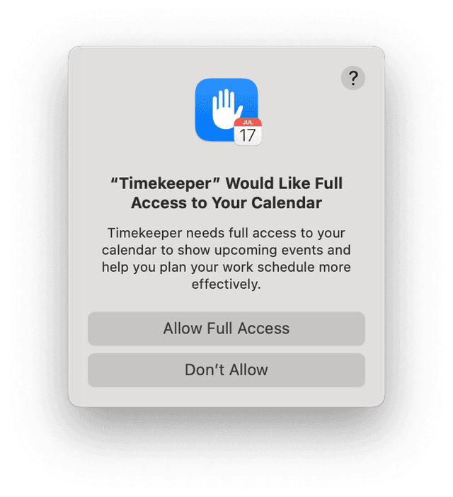 macOS permission dialog requesting calendar access